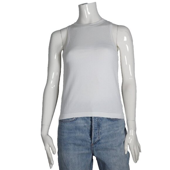 Lululemon Women's US4 White Tank Top Nylon Stretch Stripe Crew Laser Cut Shirt - Picture 6 of 6